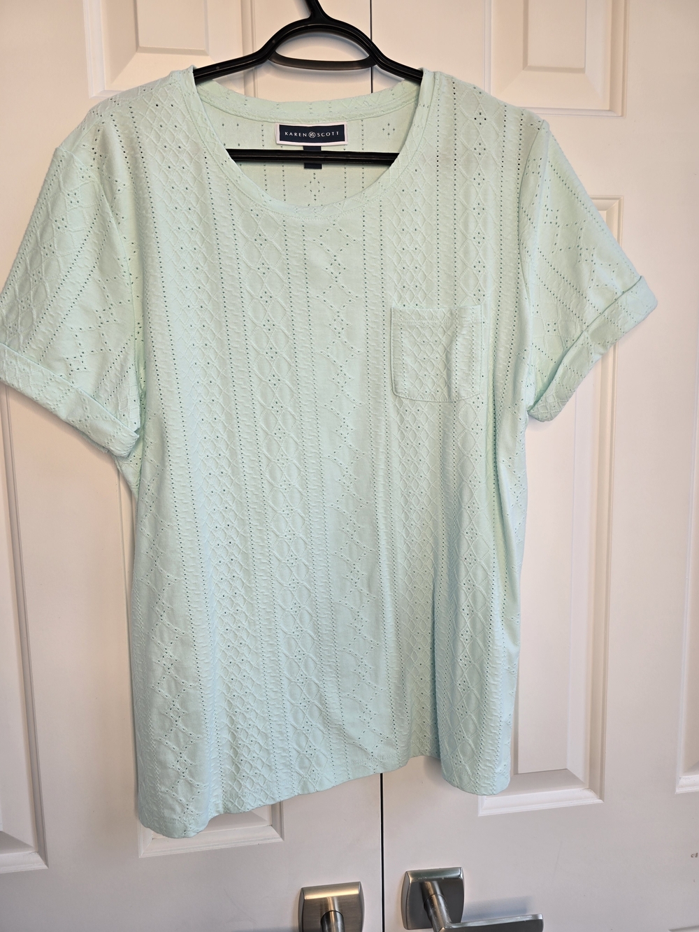 Karen Scott Mint Eyelet Pocket Tee